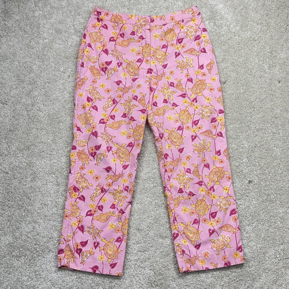 Lilly Pulitzer Pants Womens 6 Pink Turtle Print Capri Straight Leg Crop Twill